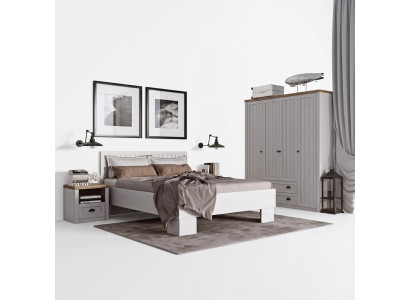 Bed, Nightstand, Wardrobe 4-piece Bedroom Set Design Art Deco Country Style