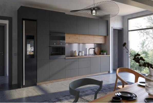 Modern kitchen line kitchen cabinet design furniture custom kitchen unit gray