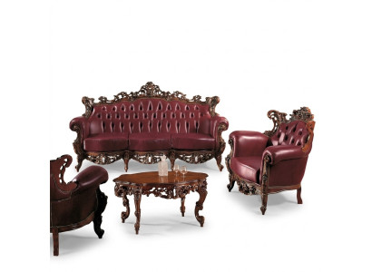 Luxury Furniture Sofa Set Couch Sofa Upholstery 3 + 1 Seater Coffee Table Wood 3-piece set.