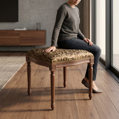 Living room designer stool wood textile footstool ottoman pouf stool