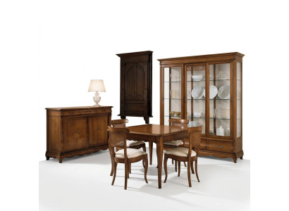 Suite Set Table 4x Chairs Chair Display Cabinet Set Sideboard Dining Group 7-piece Dining Room