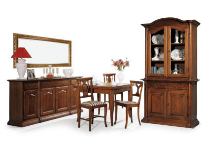 Dining Room Set Piece 6-part Wood Furniture 4x Chair Table Display Cabinet Group New
