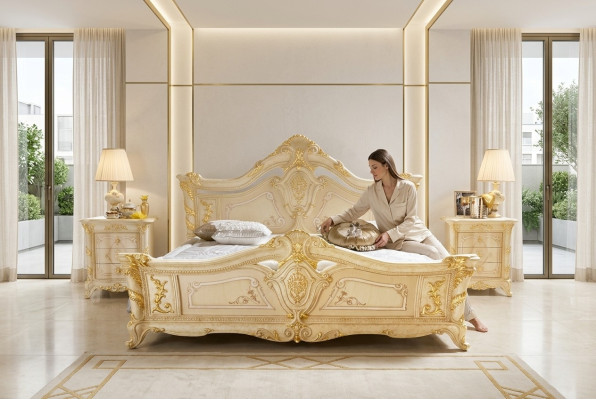 Classic bedroom hotel bed baroque furniture wood beds Italy luxury