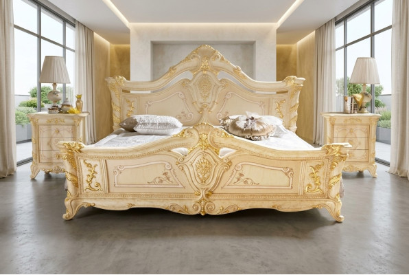 Classic bedroom hotel bed baroque furniture wood beds Italy luxury