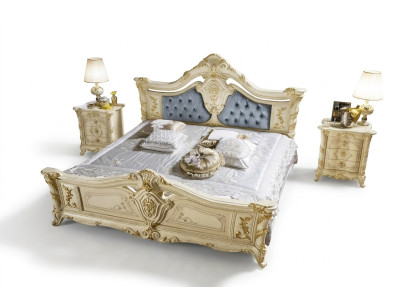Bed Bedroom Set Furniture Art Deco Luxury Beds 2x Nightstand 3-piece Set.