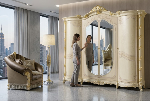 Furniture Baroque New Classic Wardrobe Cabinets Bedroom Wardrobe Wood