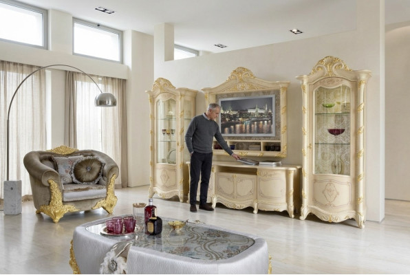 TV frame low board side RTV living room sideboard 2x display cabinet 4-piece set Italy