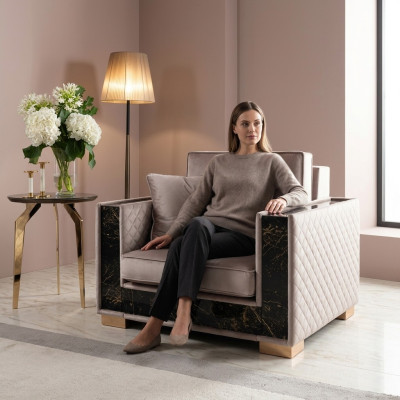 Designer textile upholstered single-seater cushion seat couches new armchair 120x102cm couch