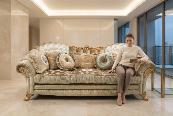 Baroque Rococo 3-seater couch textile sofa luxury design Italian furniture