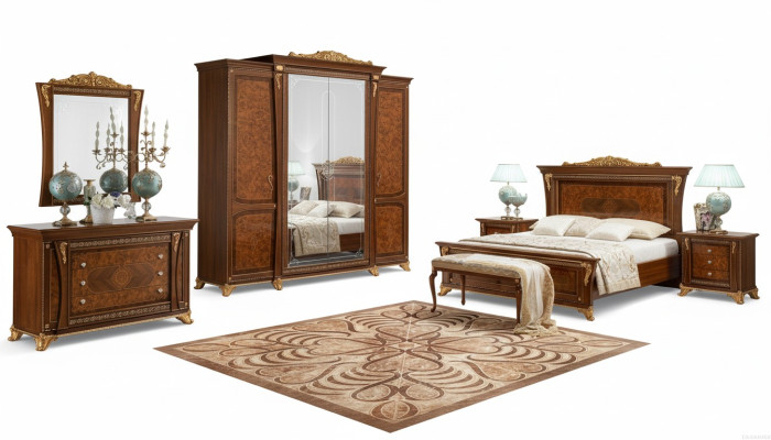 Baroque Rococo Luxury Set Beds Sets Nightstand Wardrobe 7-piece Bedroom