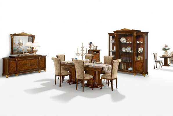 Living Room Set Display Cabinet Table 6x Chair Sideboard Mirror Baroque New 10-piece set.