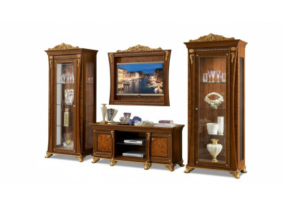 4-piece set: living room RTV, 2x display cabinet, TV frame, wood, luxury ensemble group, Italy