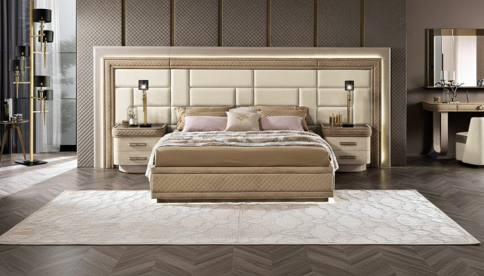 Bedroom furniture bed solid beige Italian furniture wood double bed