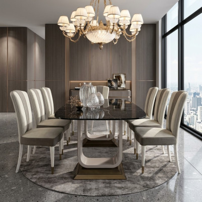Dining Room Set Ensemble 6x Chairs Dining Table Group Dining Set Display Cabinet Table 7-piece