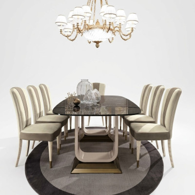 Dining Room Set Ensemble 6x Chairs Dining Table Group Dining Set Display Cabinet Table 7-piece