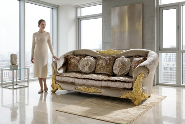 Sofa Couch Textile Sofa 3-Seater Textile Three-Seater Design Upholstery Luxury Seat New
