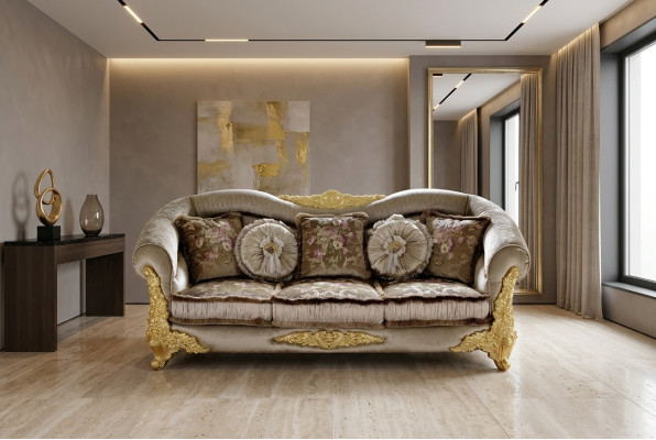 Sofa Couch Textile Sofa 3-Seater Textile Three-Seater Design Upholstery Luxury Seat New