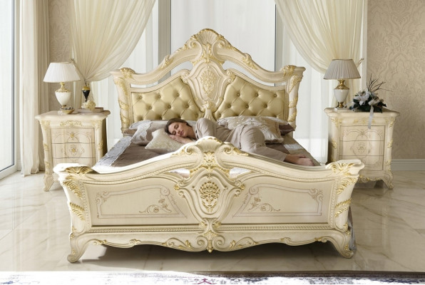Classic bed luxury Chesterfield wood bedroom hotel baroque furniture beds