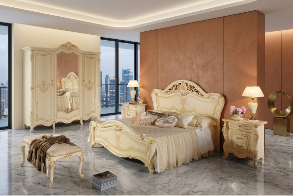Bed wood bedroom set furniture modern luxury beds new 2x bedside table 3 pcs