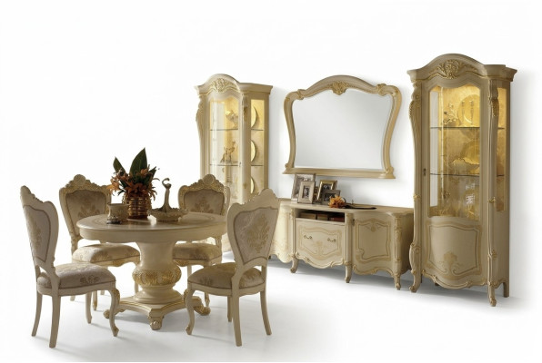 Living room cabinet set 4-piece. Wall unit wood 2x display cabinet living room complete set