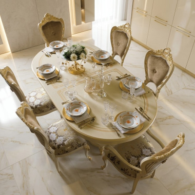 Design dining room set wooden furniture 2x armchairs 4x chairs 7-piece.
