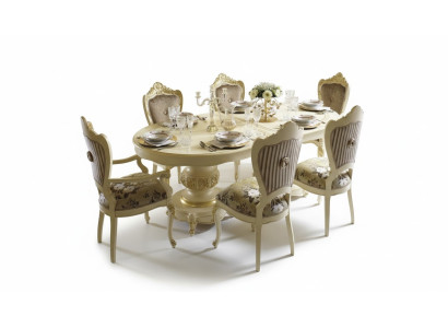 Set of wooden furniture: 2x chairs with armrests, 4x chairs, table, new dining room set, 7 pieces