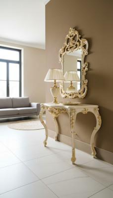 Classic Mirror Vanity Table Console Table Gold Wood Bedroom Furniture 2-piece