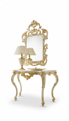 Classic Mirror Vanity Table Console Table Gold Wood Bedroom Furniture 2-piece