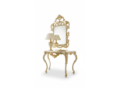 Classic Mirror Vanity Table Console Table Gold Wood Bedroom Furniture 2-piece