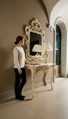 Console Table Mirror Sideboard 2-piece Set New Wood Italian Furniture Style Baroque