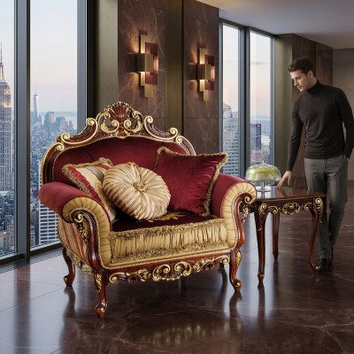 Armchair Design Couch Sofa Relax Fabric Lounge Club Seat Luxury Turquoise Baroque New