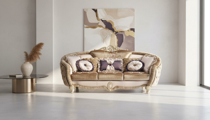 Classic Upholstered 3-Seater Textile Couches Textile Sofa Sofa Three-Seater Couch New