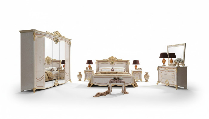 Design bedroom complete set bed nightstand dresser new Italian 6-piece set.