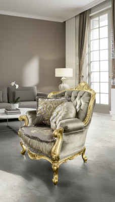Armchair Relax Fabric Lounge Club Upholstery Design Couch Sofa Seat Luxury Gold New