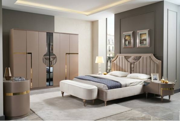 Bedroom bed, nightstand, wardrobe, dresser, stool, set, 6-piece, new