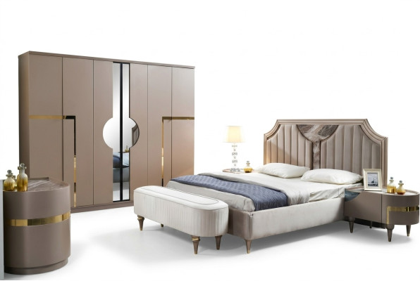 Bedroom bed, nightstand, wardrobe, dresser, stool, set, 6-piece, new