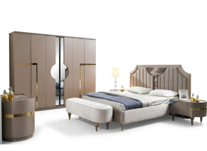 Bedroom bed, nightstand, wardrobe, dresser, stool, set, 6-piece, new