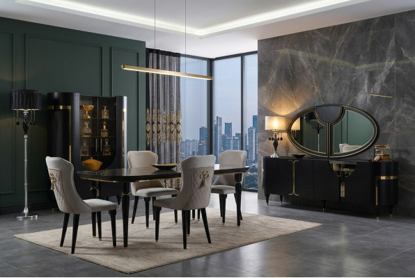 Table set furniture dining table 4 chairs luxury style furniture chair group sideboard 8-piece