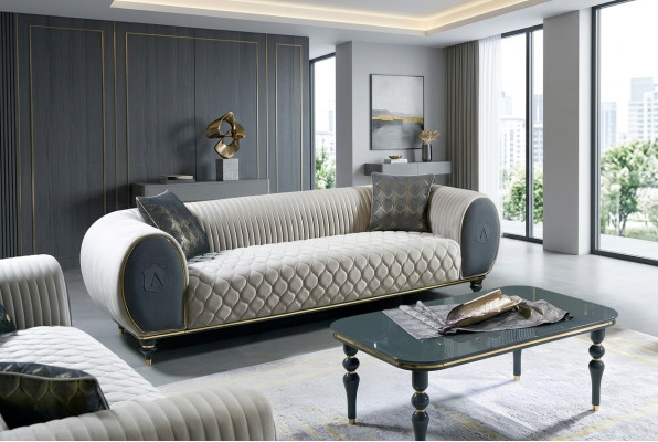 Three-seater sofa, 3-seater fabric luxury couch, large upholstered 230 cm designer