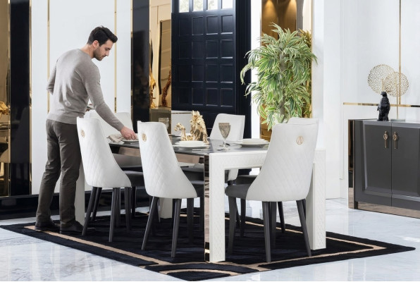 Upholstery Textile Fabric Dining Set Complete Design Armchair 6x Chairs