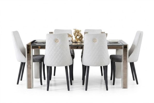 Upholstery Textile Fabric Dining Set Complete Design Armchair 6x Chairs