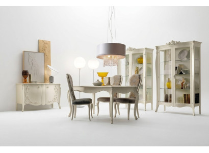 Suite set table 4x chairs chair display cabinet set sideboard dining group 8-piece dining room