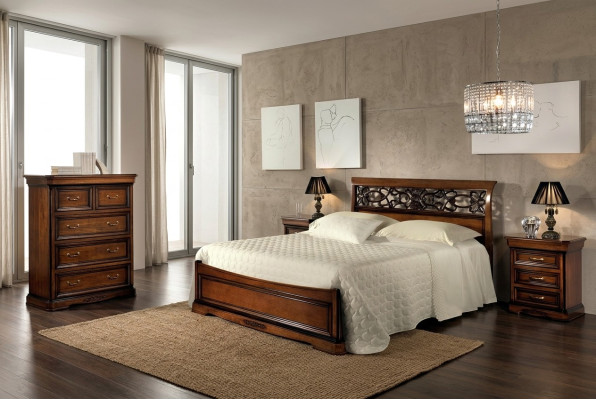 Bed 2x Nightstand Bedroom Set Table Beds Complete Wood Set Baroque 3-piece.
