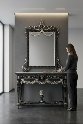 Classic mirror vanity console table white wood bedroom furniture 2-piece set