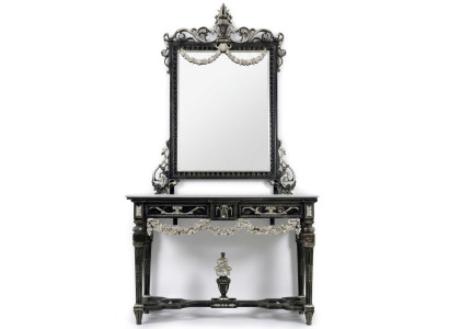 Classic mirror vanity console table white wood bedroom furniture 2-piece set