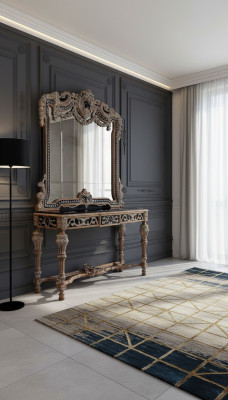 Wall mirror country style console dressing table with mirror console table brown