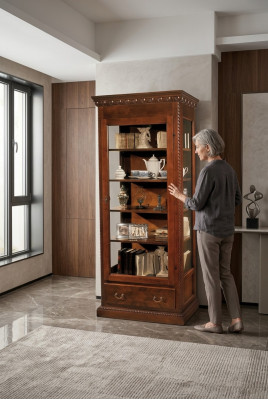 Solid wood furniture glass display cabinet real wood sideboard living room display cabinet