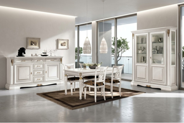 Dining room dining table chair dresser display cabinet group set wood white set 7-piece new