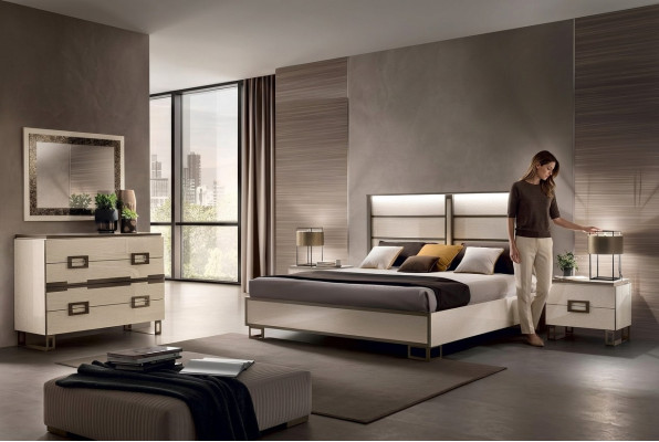 Bedroom bed, nightstand, dresser, mirror, upholstered bed, double bed set 5-piece.