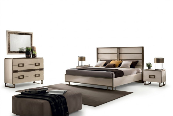 Bedroom bed, nightstand, dresser, mirror, upholstered bed, double bed set 5-piece.